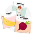 Ensemble de cartes Saines habitudes de vie avec les thèmes fruits, légumes et sports pour faire des pauses actives
