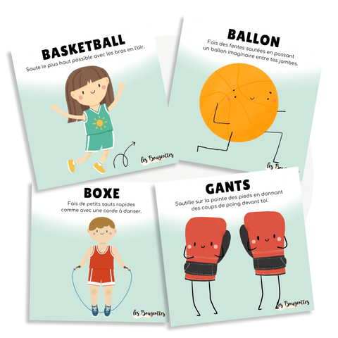 Cartes d'apprentissage sports avec un jeu d'association de leur matériel  pour faire des pauses actives pour 4 ans et plus