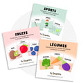 Ensemble de cartes Saines habitudes de vie de Les Bougeottes avec les thèmes fruits, légumes et sports pour pauses actives