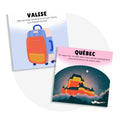 ensemble de cartes d’apprentissage pour bouger en voyage : thème valise du voyageur et voyage au Québec