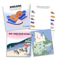 ensemble de cartes d’apprentissage pour bouger en voyage comprenant des jeux de table et un casse-tête du Québec - Les Bougeottes