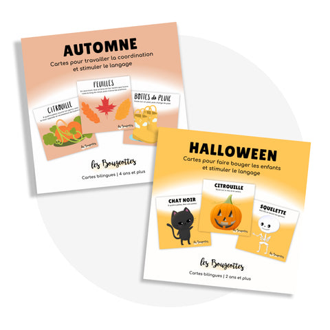 Cartes d'apprentissage actives thématique de l'automne et de l'Halloween pour faire des pauses actives.
