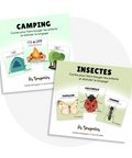Cartes d'apprentissage actives sur les thèmes du camping et des insectes pour faire des pauses actives aux enfants de 2 ans et plus. 