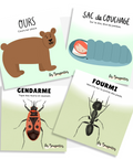 Cartes d'apprentissage actives sur les thèmes du camping et des insectes pour faire des pauses actives aux enfants de 2 ans et plus. 