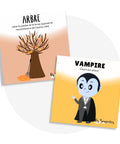 Cartes d'apprentissage actives thématique de l'automne (arbre) et de l'Halloween (vampire) pour faire des pauses actives.