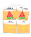 Cartes d'apprentissage bilingues thème été pour faire bouger les jeunes (melin d'eau, watermelon, soleil, sun)