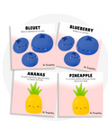 Cartes d'apprentissage bilingues thème fruits pour faire bouger les jeunes (bleuet, blueberry, ananas, pineapple)