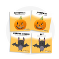 Cartes d'apprentissage bilingues thème halloween pour faire bouger les jeunes (citrouille, pumpkin, chauve-souris, bat)