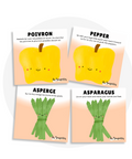Cartes d'apprentissage bilingues thème légumes pour faire bouger les jeunes (poivron, pepper, asperge, asparagus)