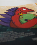 Aperçu d’une page du livre interactif dinosaures, plan sur le stégosaure tenant un œuf.