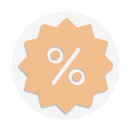pictogramme d'un tag de prix ayant un symbole de % à l'intérieur orange représentant un rabais offert dans l'infolettre de Les Bougeottes. 