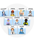 Collection de cartes d'apprentissage thème métiers avec des mouvements pour  travailler la coordination (paramédic, pilote, policière)