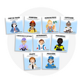 Collection de cartes d'apprentissage thème métiers avec des mouvements pour  travailler la coordination (paramédic, pilote, policière)
