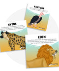 Jeu de cartes sur le thème des animaux de la savane pour créer des routines de relaxation pour le retour au calme chez les jeunes. 